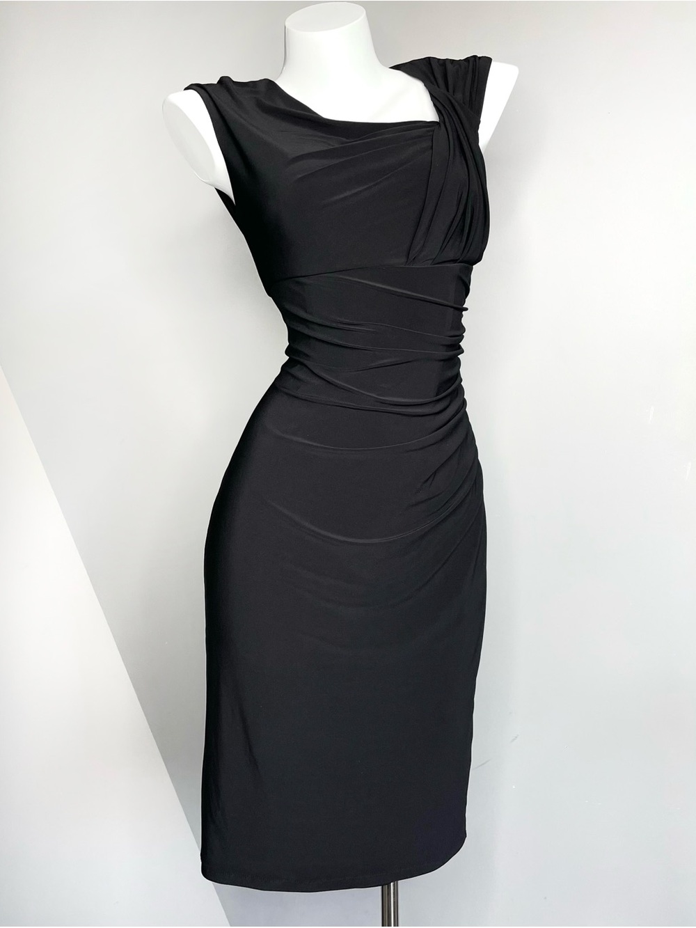 Black Asymmetrical Ruched Sheath Dress